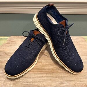 Cole Haan Men's Original Grand Stitchlite Navy/Ivory Knit Wingtip Oxfords Sz.9.5